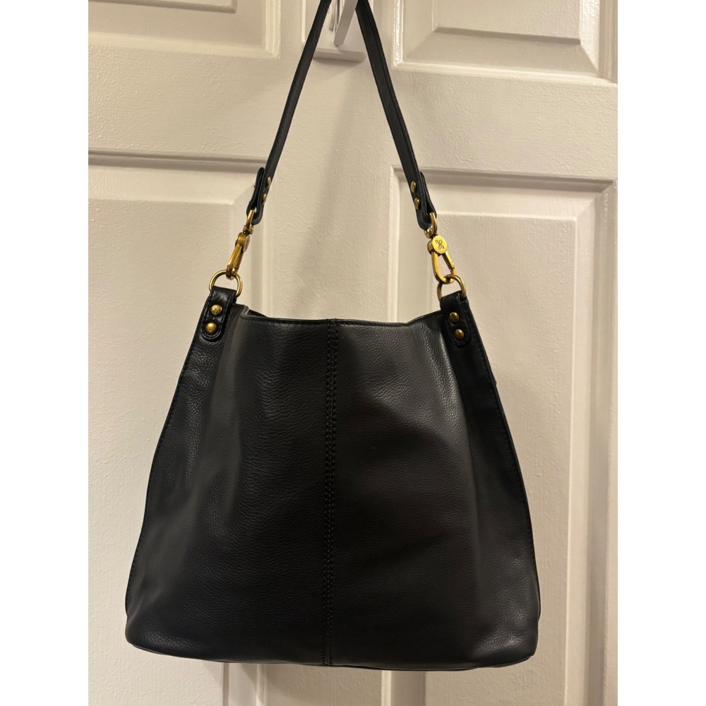 HOBO Black PIER Leather Shoulder Bag Detailed Brass LOGOHardware Purse NWOT